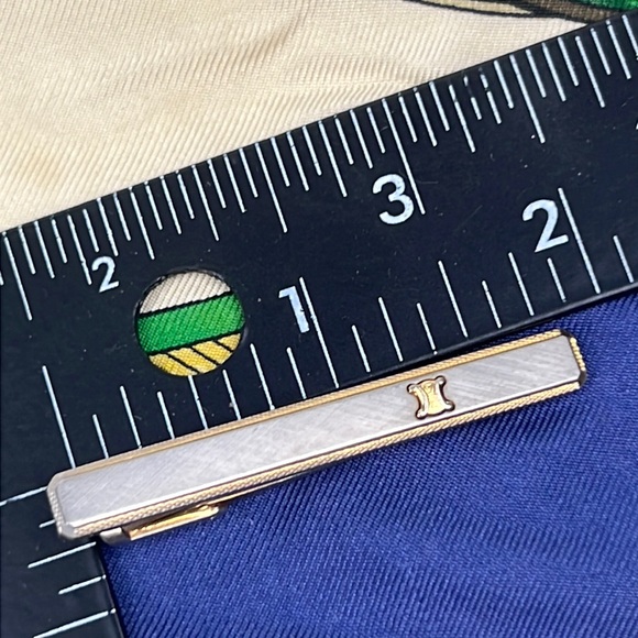 CELINE Sterling Silver 925 Tie Bar Tie Pin Logo clip Formal vintage authentic - Picture 4 of 14
